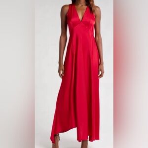 Elegant Red Hot Halogen Empire Waist Satin Gown